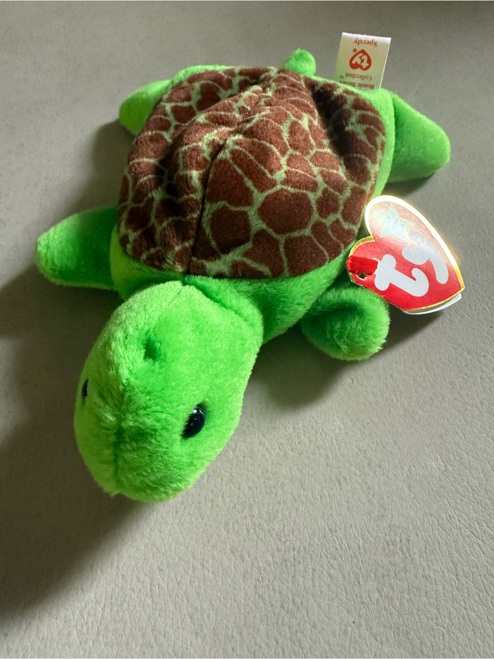 Ty Green and Brown Turtle Plush with Heart Tag